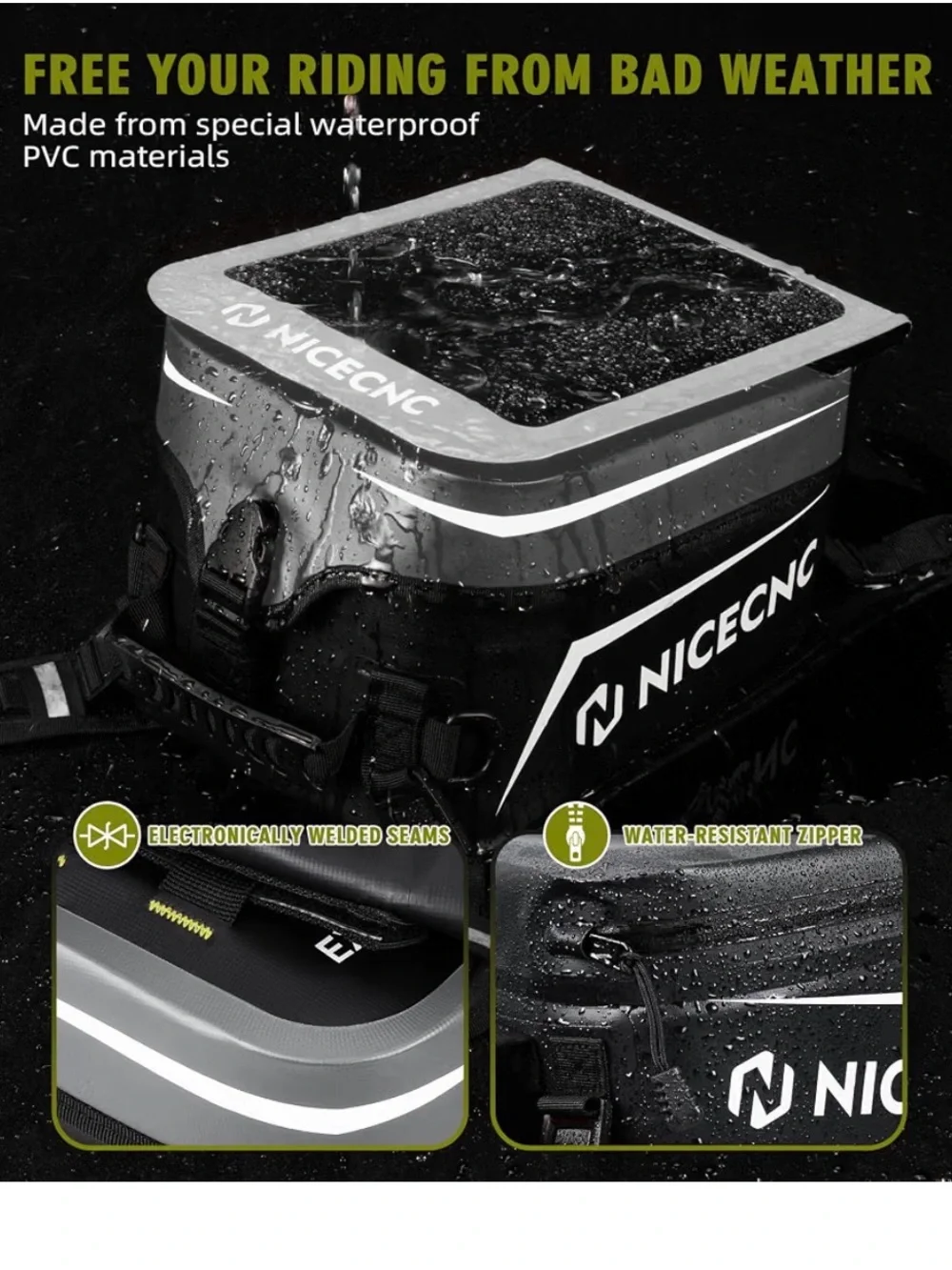 Gray and Black Motorcycle Waterproof Tank Bag 12L